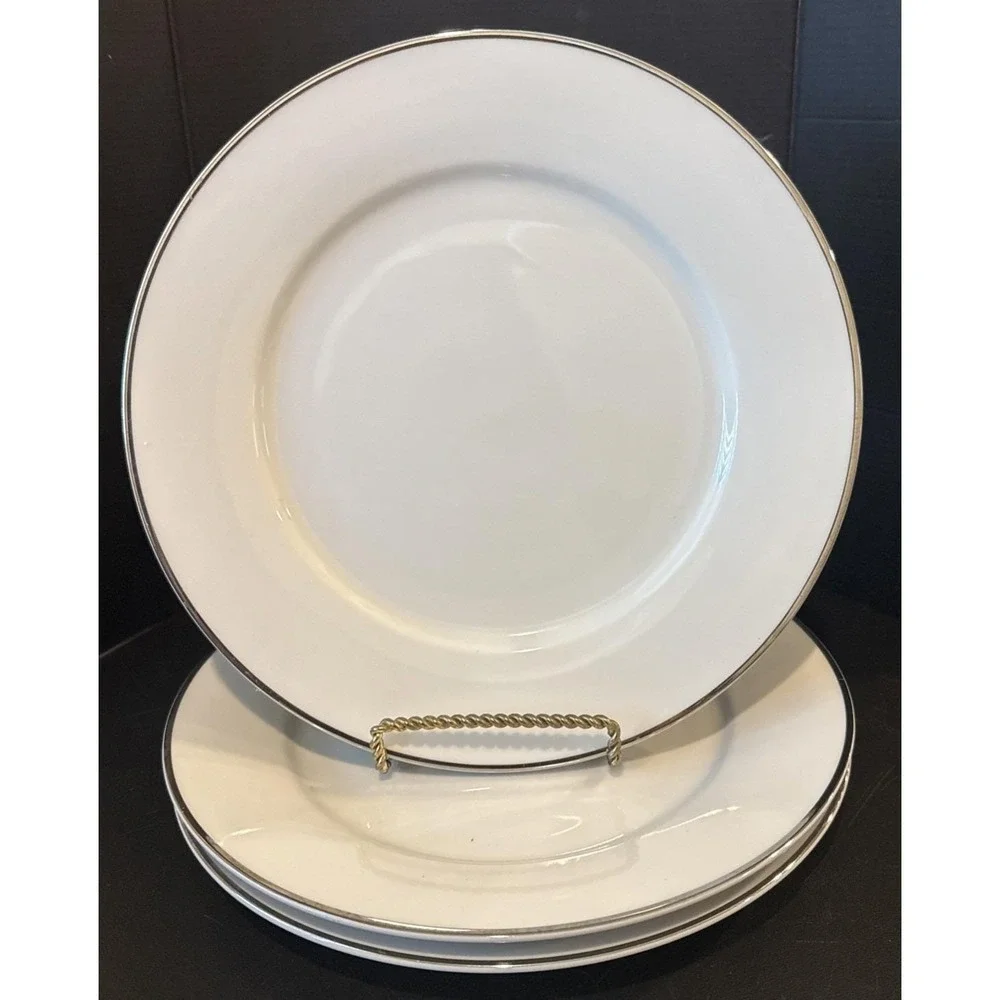 Linen N Things Platinum Banded White‎ Dinner Plates Plate 10.5 Inch Set Of 3